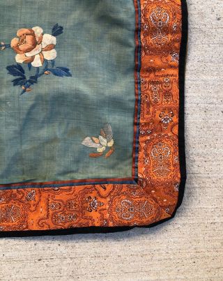 Antique Chinese Silk Embroidered Embroidery Flowers Tapestry Textile 13” x 11” 3