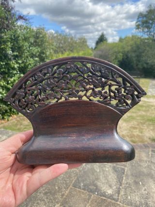 A Rare 19th Century Chinese Carved Hongmu Fan Stand