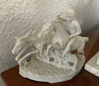 Vintage Capodimonte Porcelain Figure Jockey Horses Steeplechase