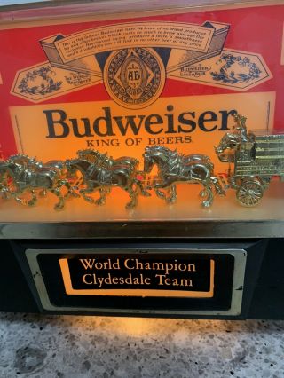 Budweiser,  World Champion Clydesdale Team Advertising Light Vintage Bar Sign Bud 3