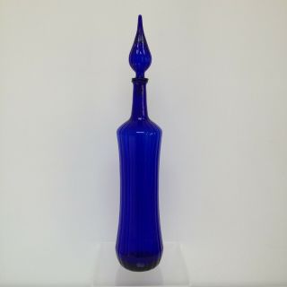 65cm 26 " Vintage Cobalt Blue Ribbed Glass Genie Bottle Decanter Empoli Italian?