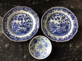 Antique Chinese Porcelain Blue And White Plates X 3