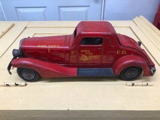 Vintage Marx Toys Siren Fire Chief Car,  Pressed Steel,  Battery Op,  Wind Up