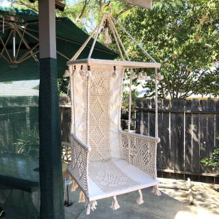 Vintage Hanging Chair Crochet Macrame & Fabric Off White One Of A Kind Boho