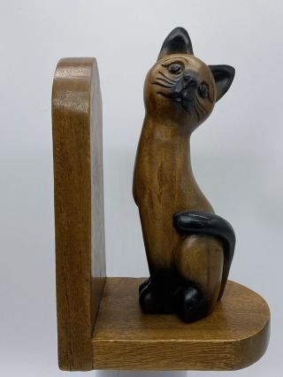 Vintage Mid Century Modern Mcm Carved Wood Cat Bookend 9 1/4 " T Siamese Cat