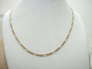 Vintage 1986 9ct White & Rose Gold Figaro Chain Necklace 16 " Long 2.  3 Gms