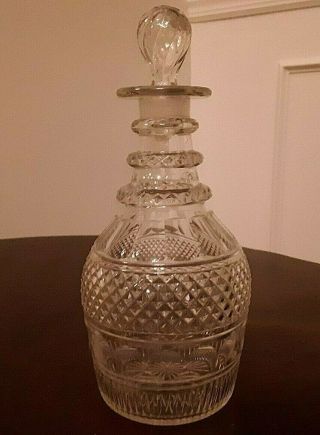 Vintage Diamond Cut Crystal Liquor Decanter 9 " H With Swirled Glass Stopper