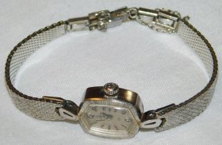 Vintage Bulova N1 23 Jewels 14k White Gold Ladies Watch 1/20 G.  F Band