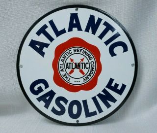 Vintage Atlantic Gasoline Porcelain Sign Gas Motor Oil Service Station Ad Plate