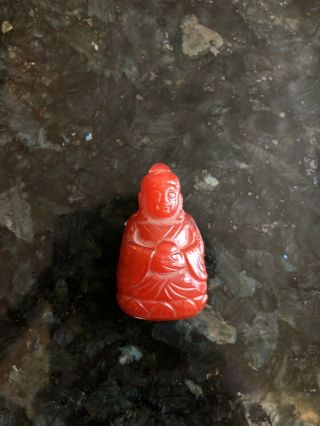 Antique Chinese Hand Carved Red Agate Buddha Figure Pendant