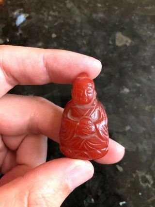 Antique Chinese Hand Carved Red Agate Buddha Figure Pendant 3