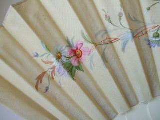 Antique Chinese Bone Hand - Painted on Silk Hand Fan Early 20th Century 2