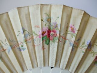 Antique Chinese Bone Hand - Painted on Silk Hand Fan Early 20th Century 3