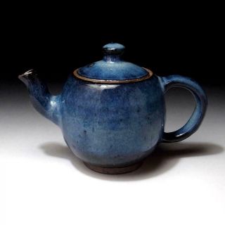 @vh29: Japanese Tea Pot,  Hagi Ware By Famous Potter,  Seigan Yamane,  Blue Glaze