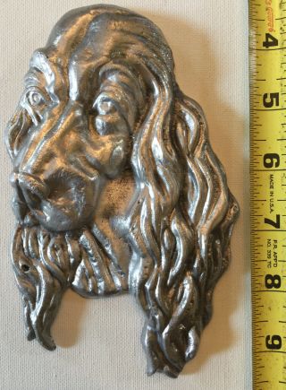 Vintage Pewter Spaniel Dog Head Wall Hanging Plaque 6 X 4”