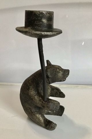 Grizzly Bear Bronze/brass Metal Candlestick Figurine.  Vintage.  Solid Metal.