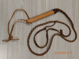 Leather Bull Whip Wood Handle Vintage 60 