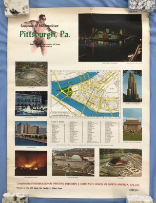 Vintage Pittsburgh Pa Poster Civic Arena Steel Making Golden Triangle Pitt U.