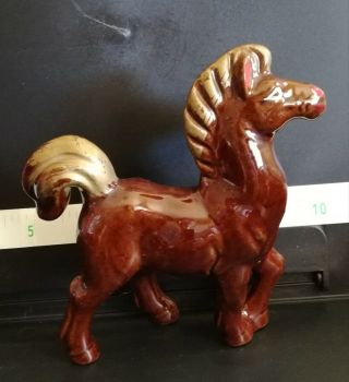 Vtg Red Ware Pottery Horse Figurine 4 3/4 " Tall Made In Japan Hand Painted