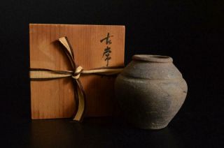 E7805: Japanese Tokoname - Ware Shapely Flower Vase Ikebana,  W/box Tea Ceremony