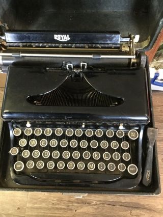 Vintage Royal Portable Typewriter In Hard Case Black Glass Keys