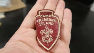 Boy Scout Camp Treasure Island Neckerchief Slide Leather 1950s
