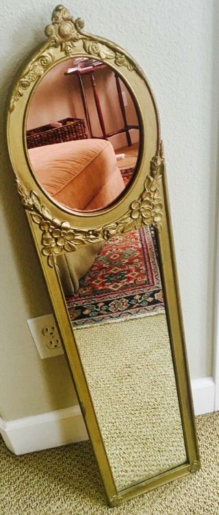 Vintage Hand Painted Gold Leaf Decorative Wall Mirror.  Bedroom Decor