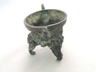 Antique Old Chinese Bronze Tripod Incense Burner Censer Signed Elephant Handles 3