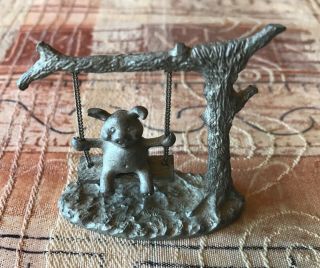 Vintage 1987 Spoontiques 395 Miniature Pewter Pig On A Tree Swing 2 "