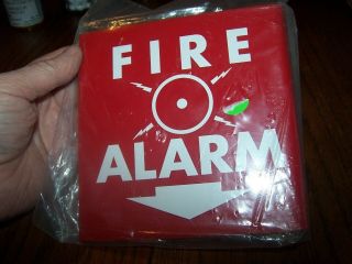 Vintage " Fire Alarm " Sign - Plastic - Shows Ringing Bell Old Stock