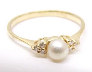 Vtg 14k Gold Cultured Pearl Diamond Ring Sz 6.  5 Accent Ornate Swirl 4.  16mm Pearl