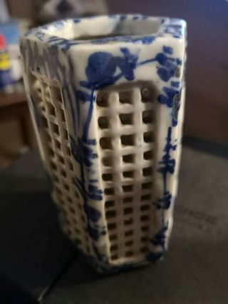 Late 19th Century Early 20th Century Chinese Blue And White Hexagon Cricket Cage