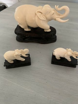 Antique Oriental Ivory Colored Hand Carved Elephant 4 " Long,  Minis