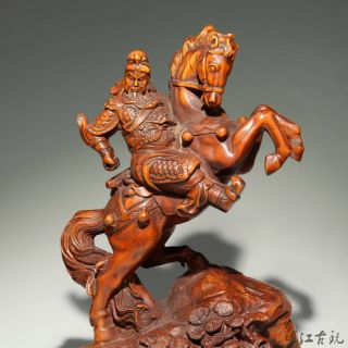 Collect China Old Boxwood Hand - Carved Guan Yu Ride Horse Delicate Decor Statue 3