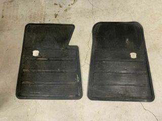 Vintage Cadillac Black Rubber White Crown Logo Floor Mats 2 Piece Set Front Only