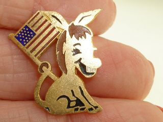 Unique Vintage Political Democratic Donkey With U.  S.  A.  Flag Pin Minty
