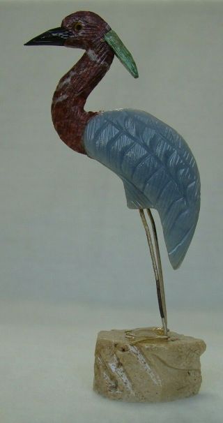 Gemstone Bird Sculpture Hand Carved Heron From Peru 18226