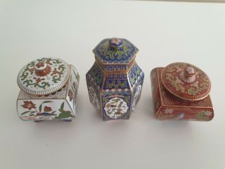 Set Of 3 Chinese Cloisonne Enamel Urn Lidded Jar Vase 001