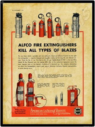 1949 American Lafrance Fire Truck Metal Sign: Foamite Fire Extinguishers