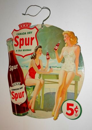 Vintage Die Cut Canada Dry Spur Cola Hanging Cardboard Sign