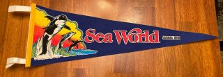 Vintage 1985 Collectible Souvenir 26.  5” Felt Pennant Sea World Ohio Shamu Rare