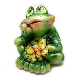 Frog.  Ceramic Porcelain Figurine " Frog & Butterfly ".  Ceramic Figurine Handmade.