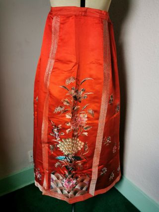 Antique Chinese Silk Embroidered Skirt Red