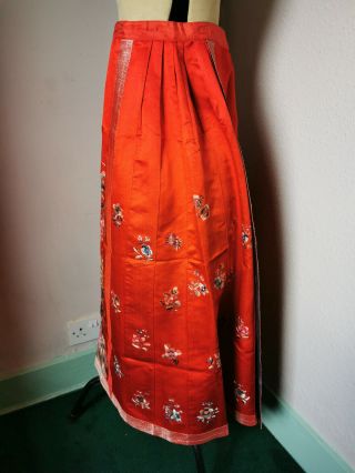 Antique Chinese Silk Embroidered Skirt Red 2