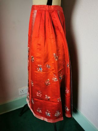 Antique Chinese Silk Embroidered Skirt Red 3