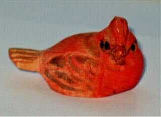 Vintage Hand Carved Wooden Cardinal Bird Figurine Sculpture Folk Art