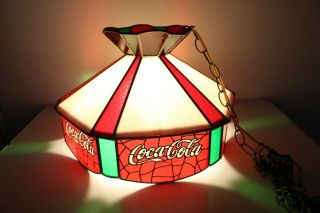 Vintage Coca Cola Stained Glass Tiffany Style Hanging Lamp Bar Pool Table Light