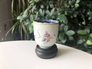 Antique Chinese Qing Qianlong B&w And Famille Rose Cup