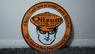 Vintage Oilzum Porcelain Sign Gas Motor Service Station Pump Motorcycle Oil Rare