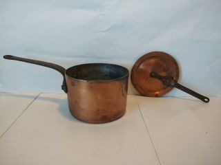 Vintage Duparquet Huot & Moneue Copper Cookware With Lid And Iron Handle.
